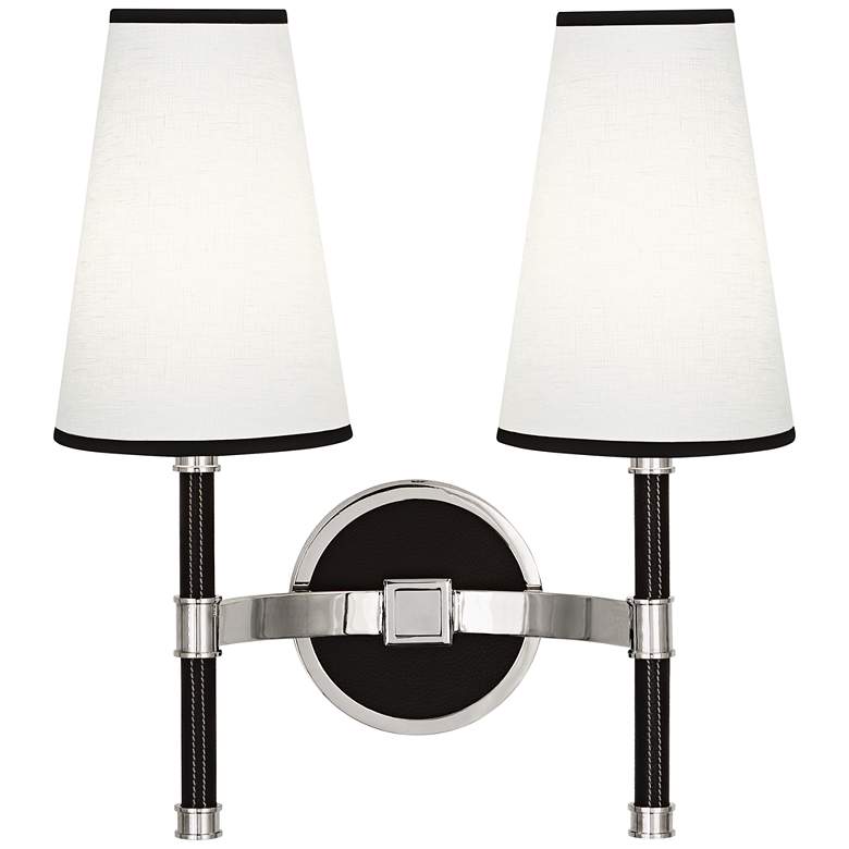 Image 1 Voltaire Polished Nickel And Black Leather Double Wall Lamp