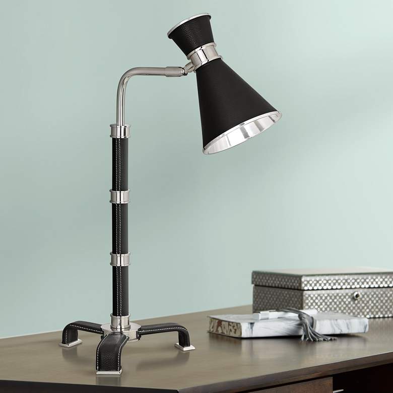 Image 1 Voltaire Polished Nickel with Black Leather Desk Lamp