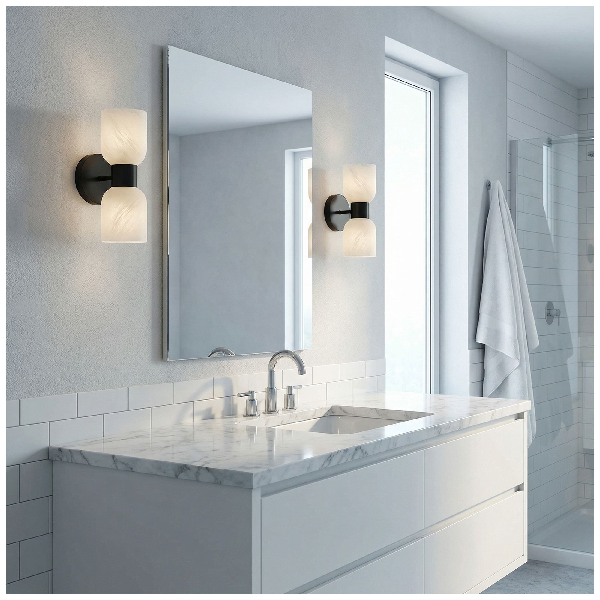 Image 6 Vonda 11.5" High 2-Light Matte Black, Faux Alabaster Wall Sconce more views