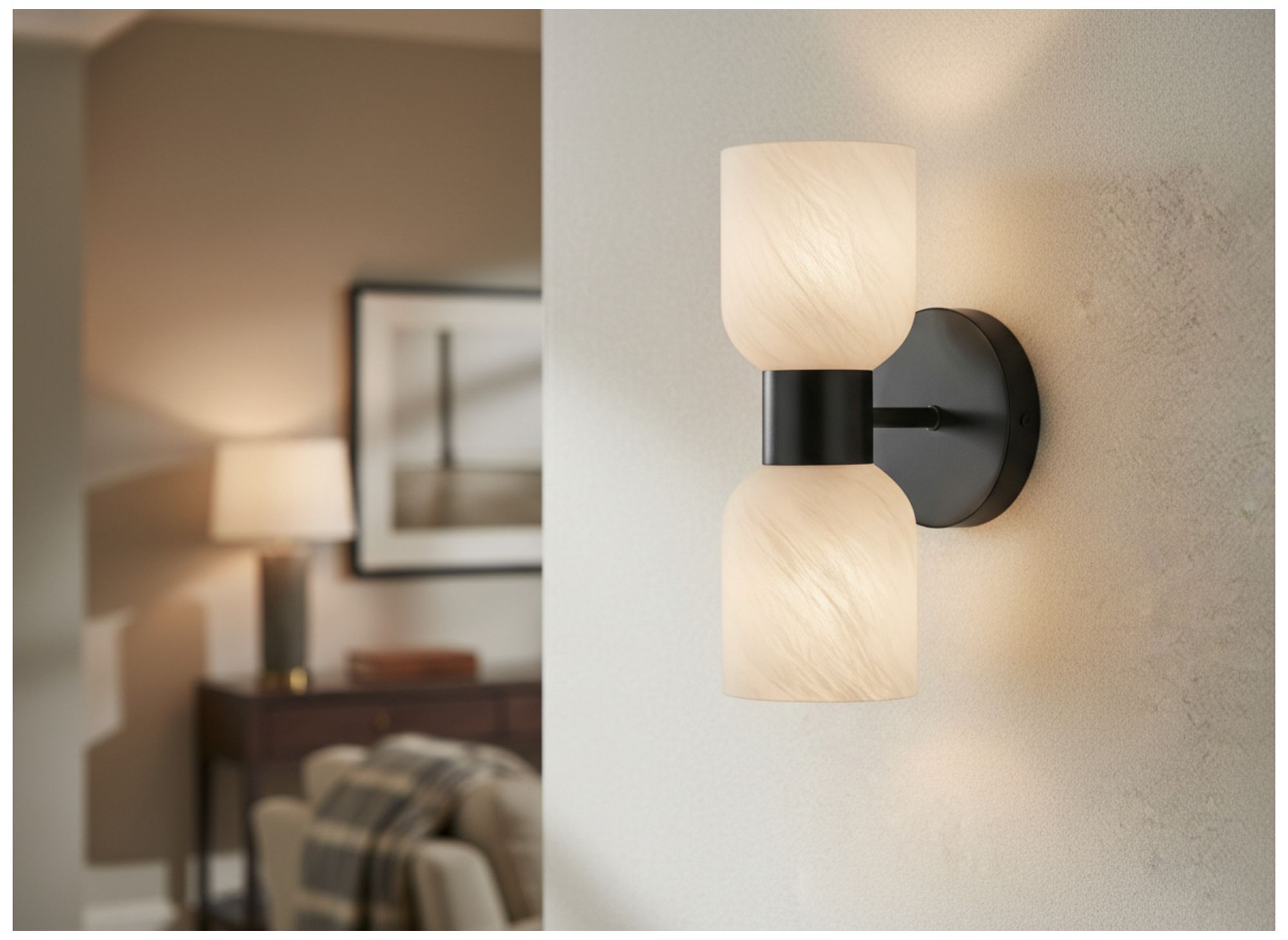 Image 7 Vonda 11.5" High 2-Light Matte Black, Faux Alabaster Wall Sconce more views