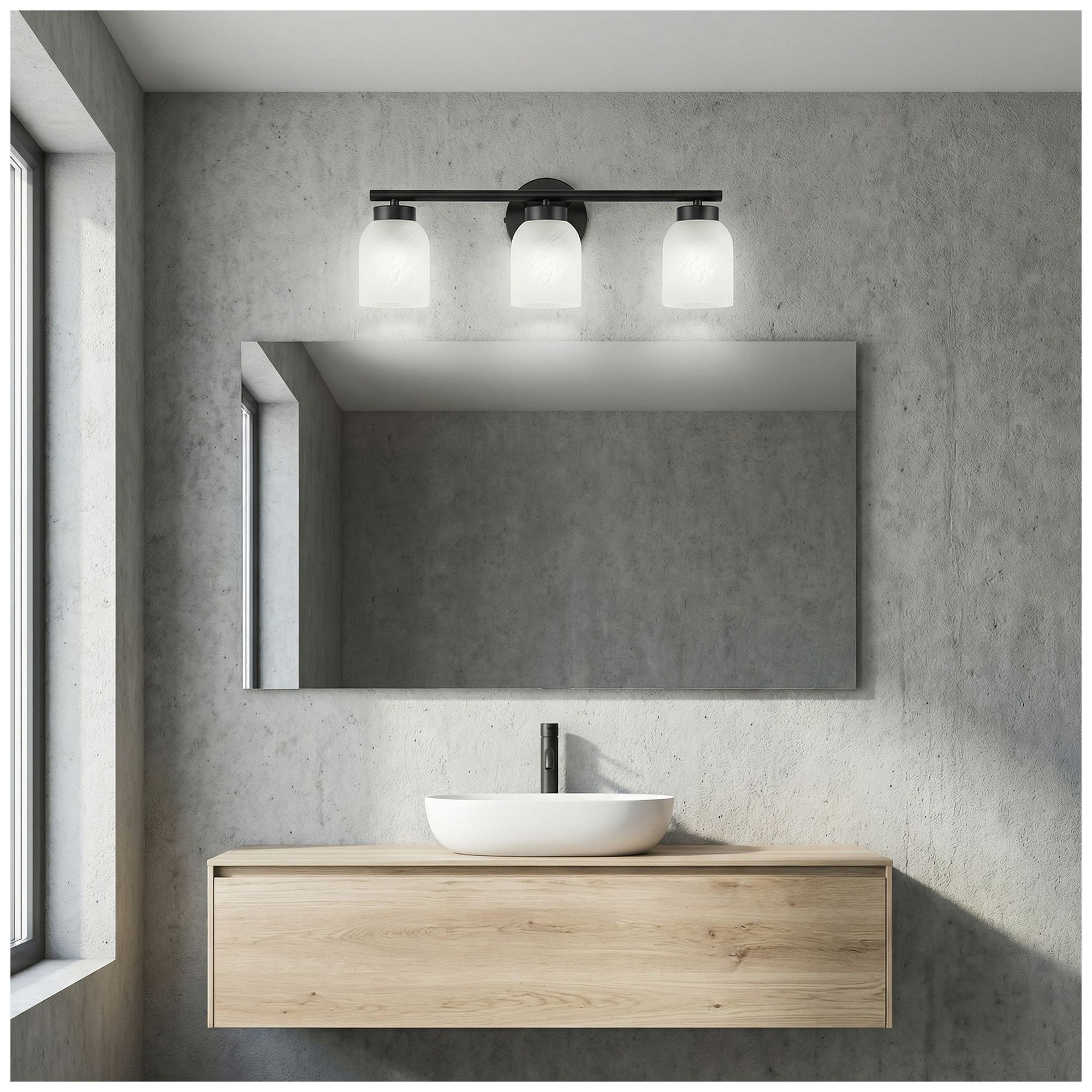 Image 7 Vonda 21" Wide 3-Light Matte Black, Faux Alabaster Bath/Vanity Light more views