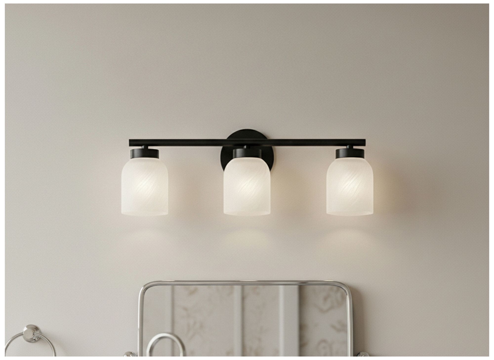 Vonda 21" Wide 3-Light Matte Black, Faux Alabaster Bath/Vanity Light