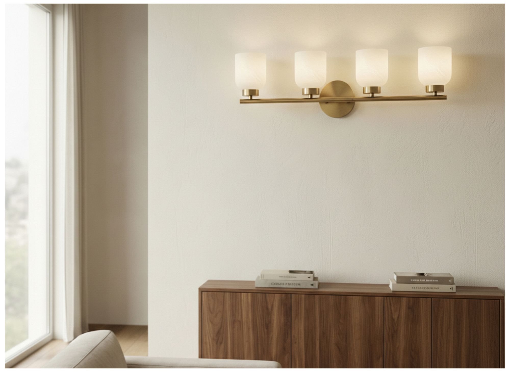 Image 4 Vonda 29" Wide 4-Light Aged Brass, Faux Alabaster Bath/Vanity Light more views