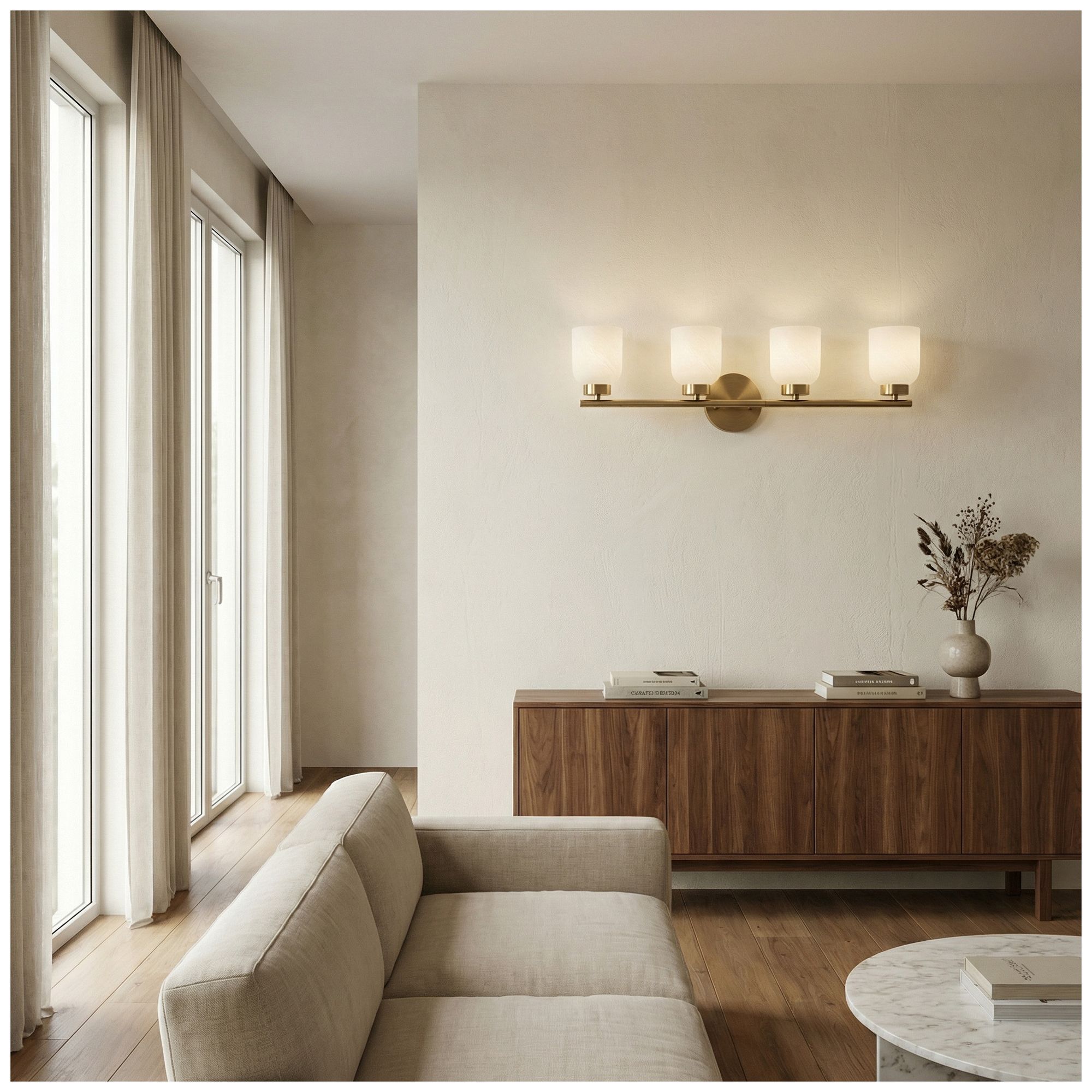 Image 6 Vonda 29" Wide 4-Light Aged Brass, Faux Alabaster Bath/Vanity Light more views