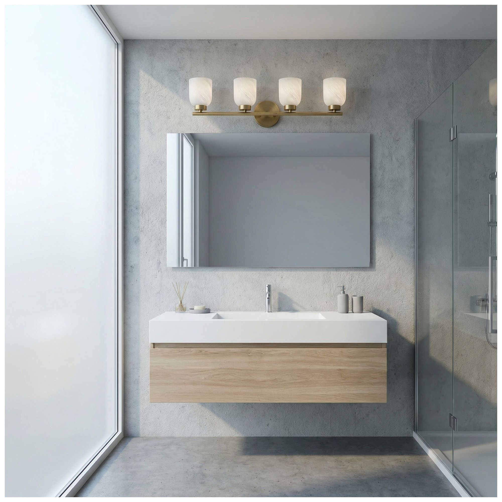 Image 7 Vonda 29" Wide 4-Light Aged Brass, Faux Alabaster Bath/Vanity Light more views