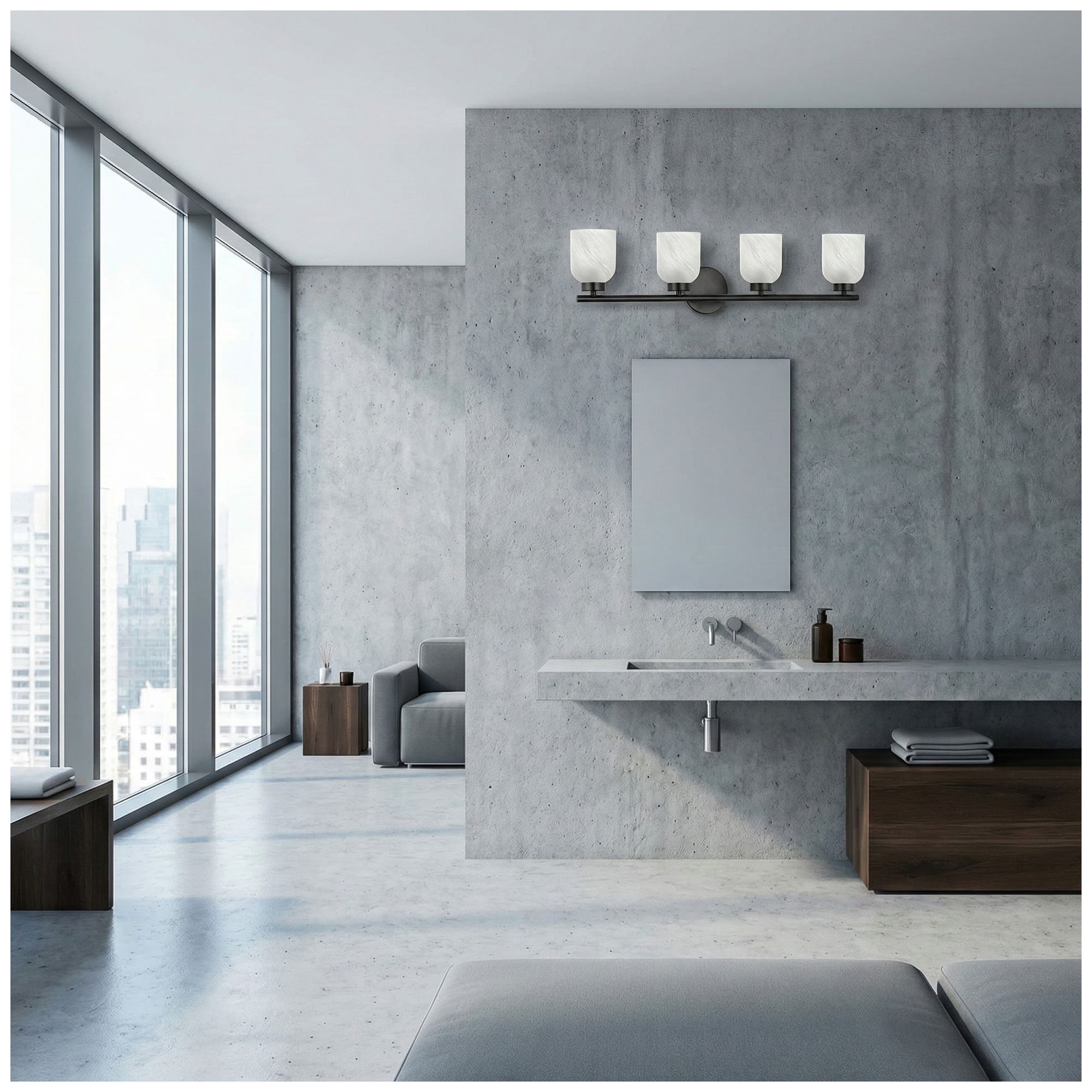 Image 7 Vonda 29" Wide 4-Light Matte Black, Faux Alabaster Bath/Vanity Light more views