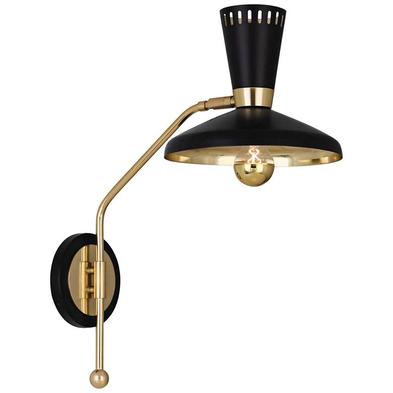 Image 1 Vortex Modern Brass and Matted Black Plug-In Wall Lamp