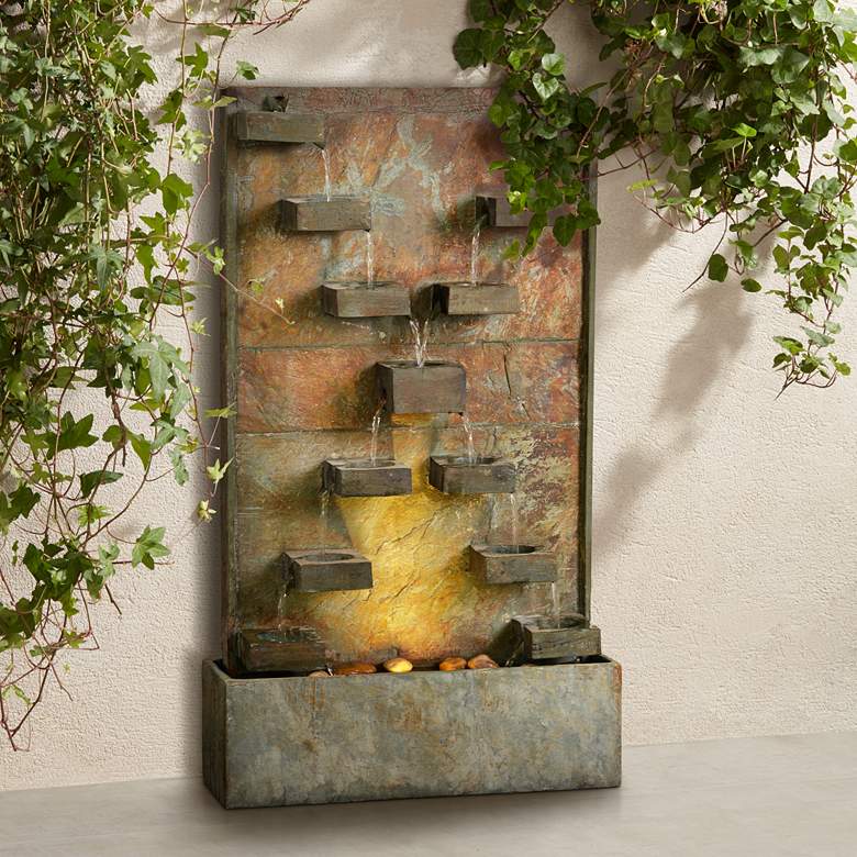 Image 1 Voyage 33 inch High Natural Slate LED Outdoor Fountain