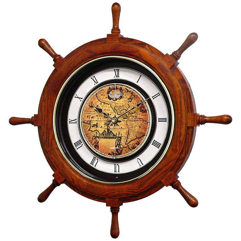 Image 1 Voyager 25 inch Ships Wheel Musical Motion Wall Clock