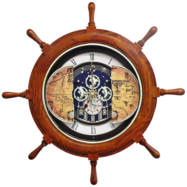 Voyager 25 Ships Wheel Musical Motion Wall Clock - #9Y545
