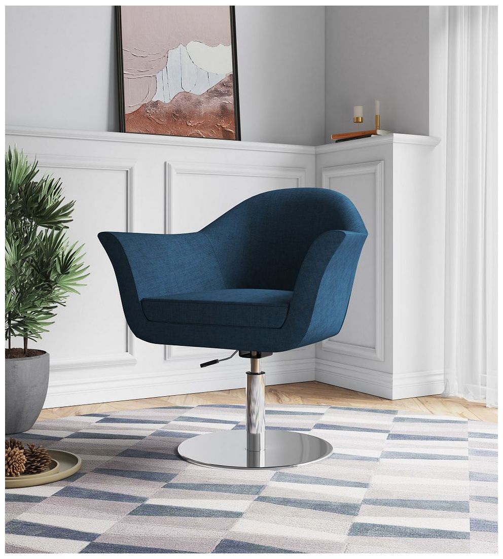 Image 2 Voyager Swivel Adjustable Accent Chair in Smokey Blue and Brushed Metal more views