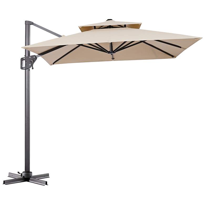 Image 2 Vries 8-Foot Beige Square Double Top Cantilever Umbrella