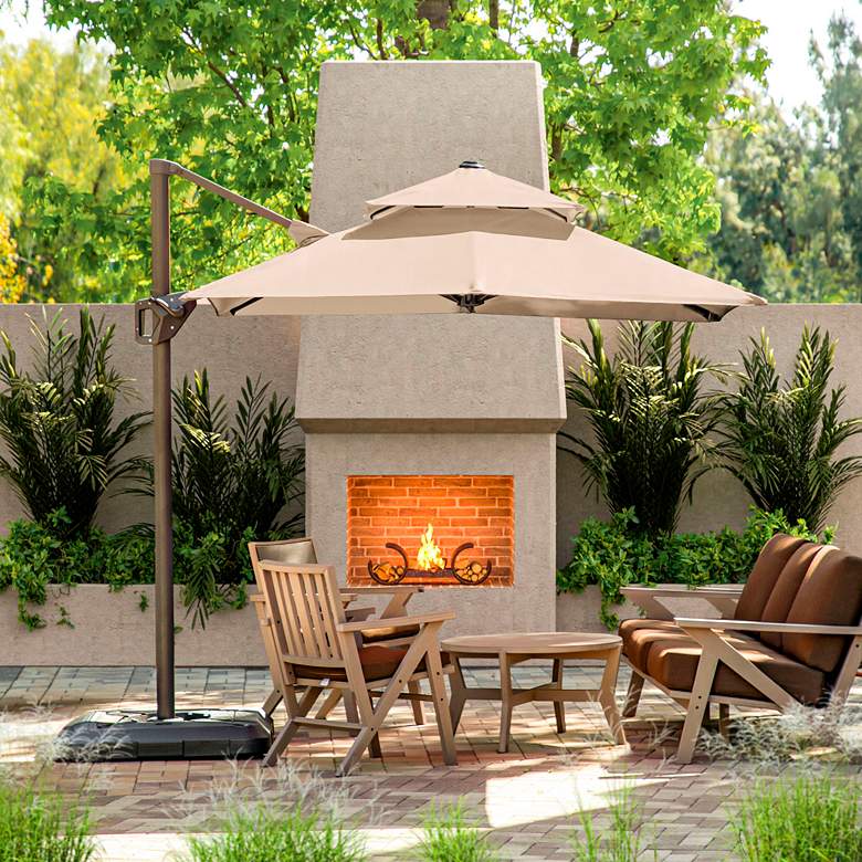 Image 1 Vries 8-Foot Beige Square Double Top Cantilever Umbrella