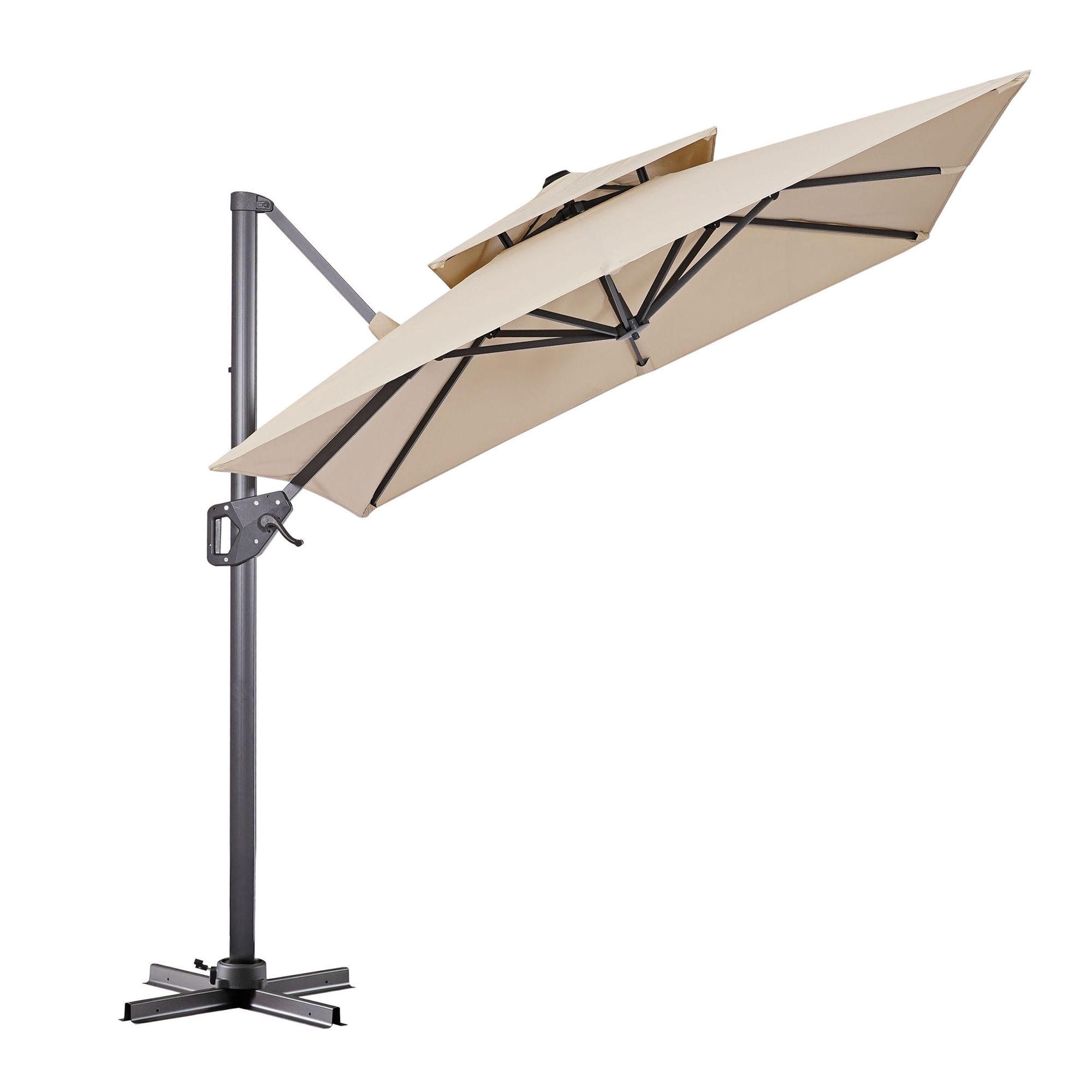 Vries 8-Foot Beige Square Double Top Cantilever Umbrella