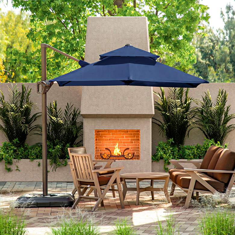 Image 1 Vries 8-Foot Blue Square Double Top Cantilever Umbrella