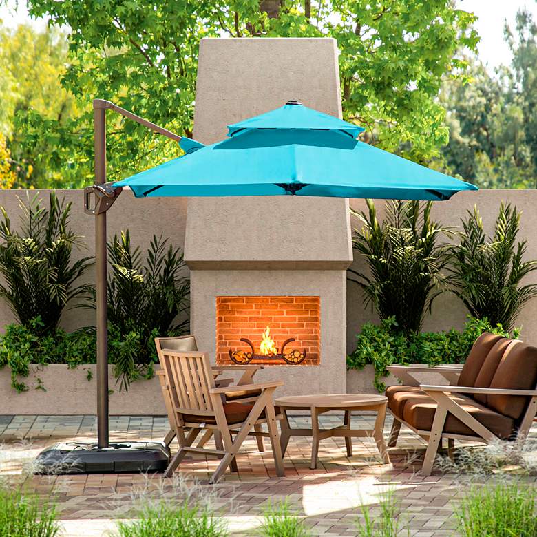 Image 1 Vries 8-Foot Teal Square Double Top Cantilever Umbrella