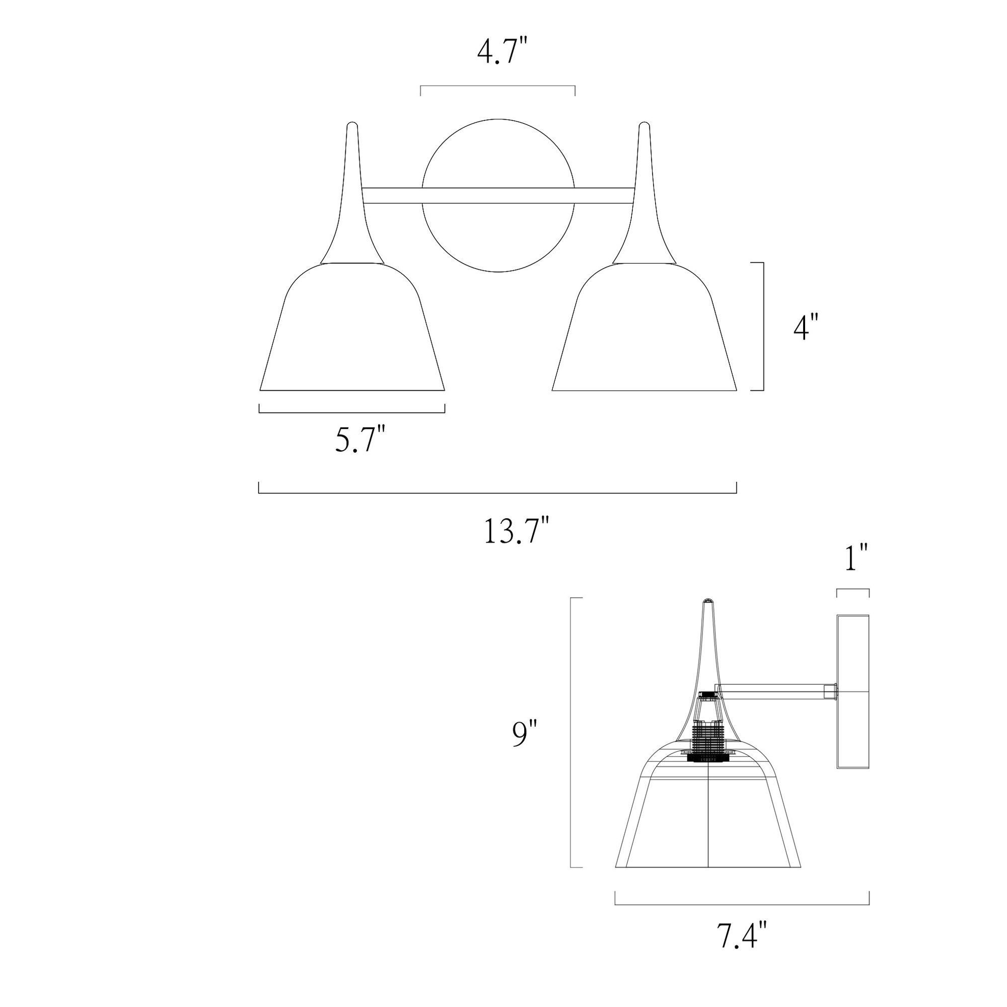 Image 2 Vulcan 13.8"W Black 2-Light Bell Linear Bathroom Vanity Light more views