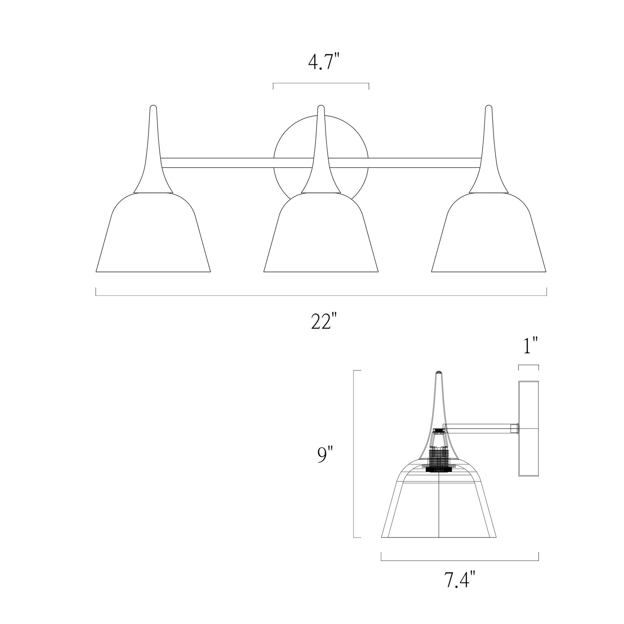Image 4 Vulcan 22"W Black 3-Light Bell Linear Bathroom Vanity Light more views