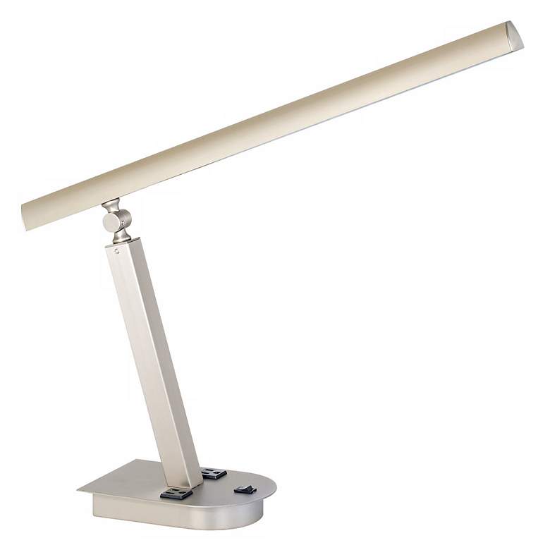 Image 1 W4425 - Brushed Steel LED Swing Arm Desk Lamp w/ Outlets