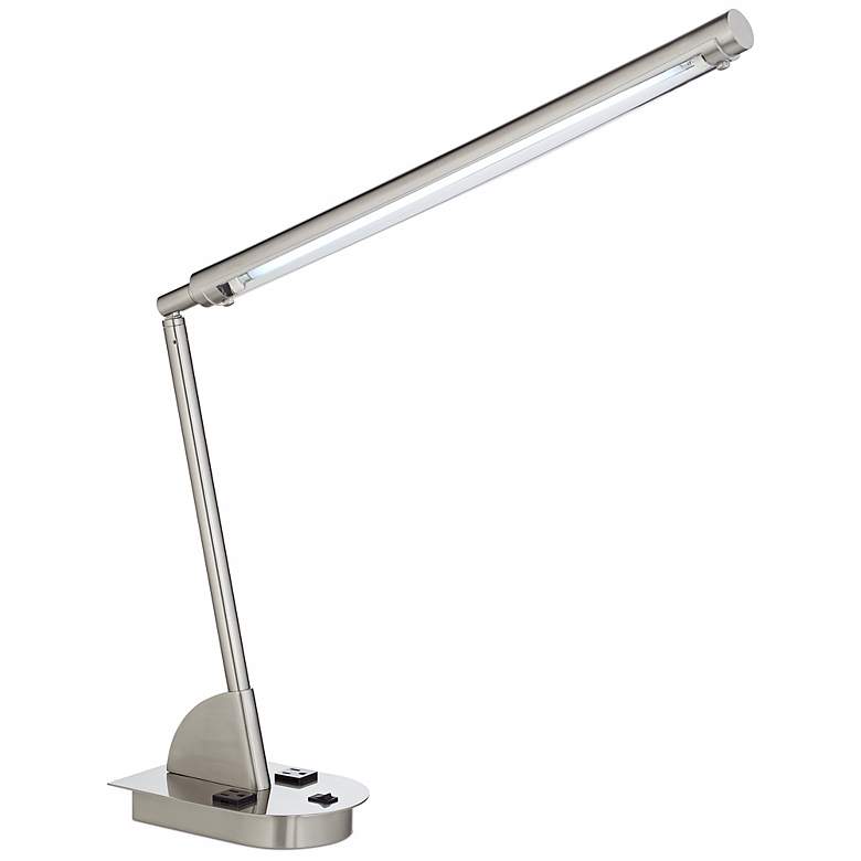 Image 1 W4557 - Brushed Nickel Work Station Table Lamp with Outlets