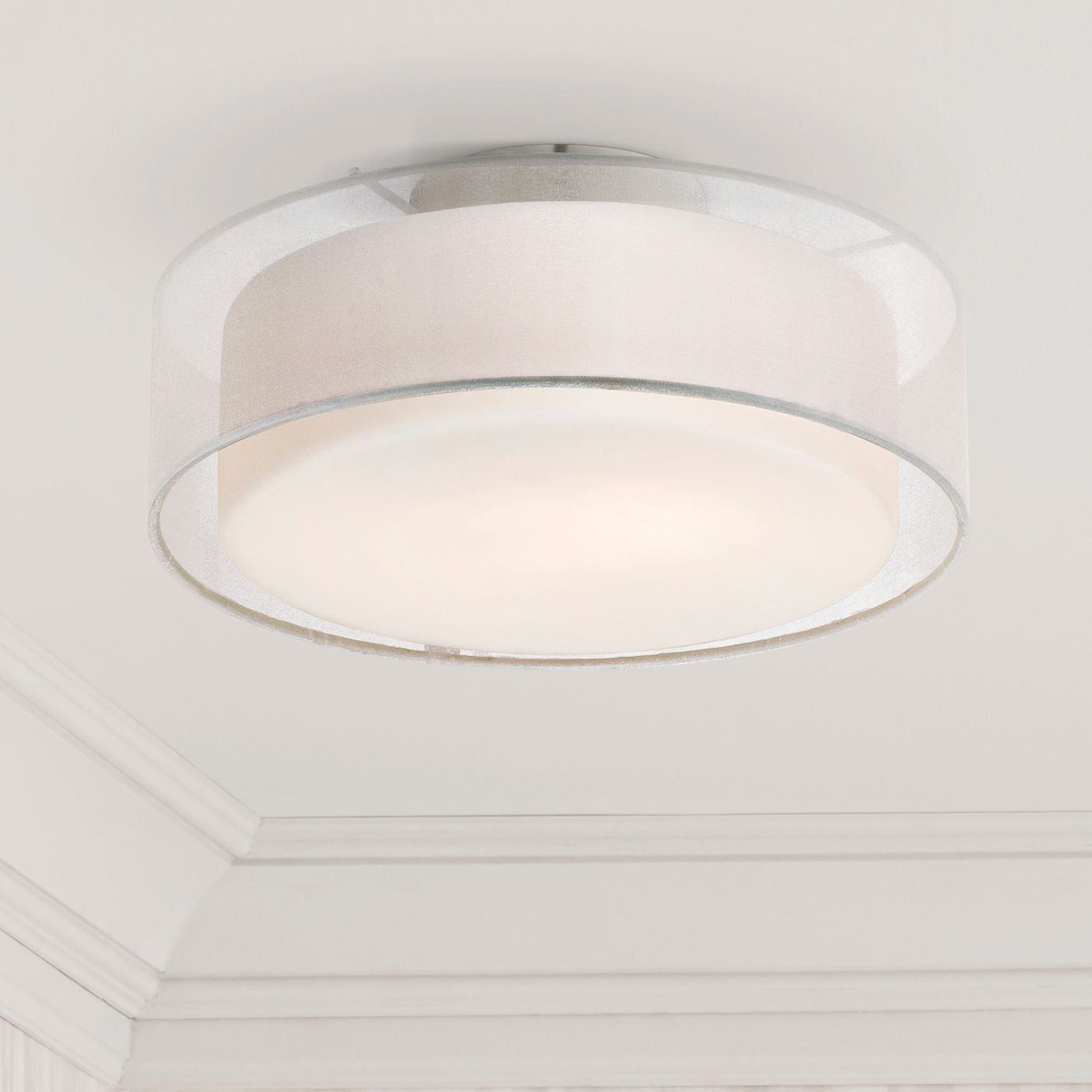 Image 1 Possini Euro Beverly 12 1/2"W Opal White Dual Shade Drum Ceiling Light in scene
