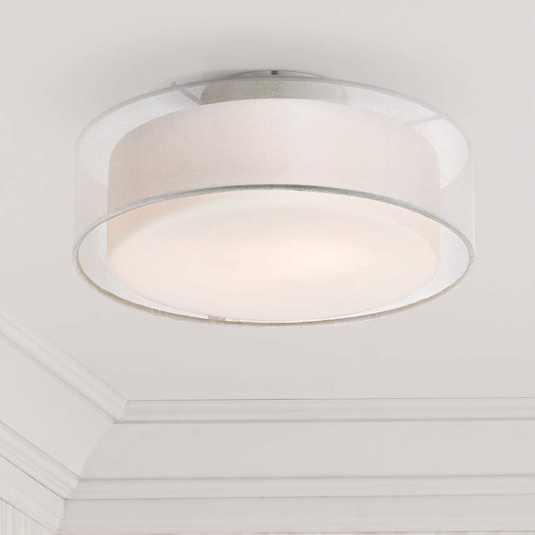Image 1 Possini Euro Beverly 12 1/2"W Opal White Dual Shade Drum Ceiling Light in scene
