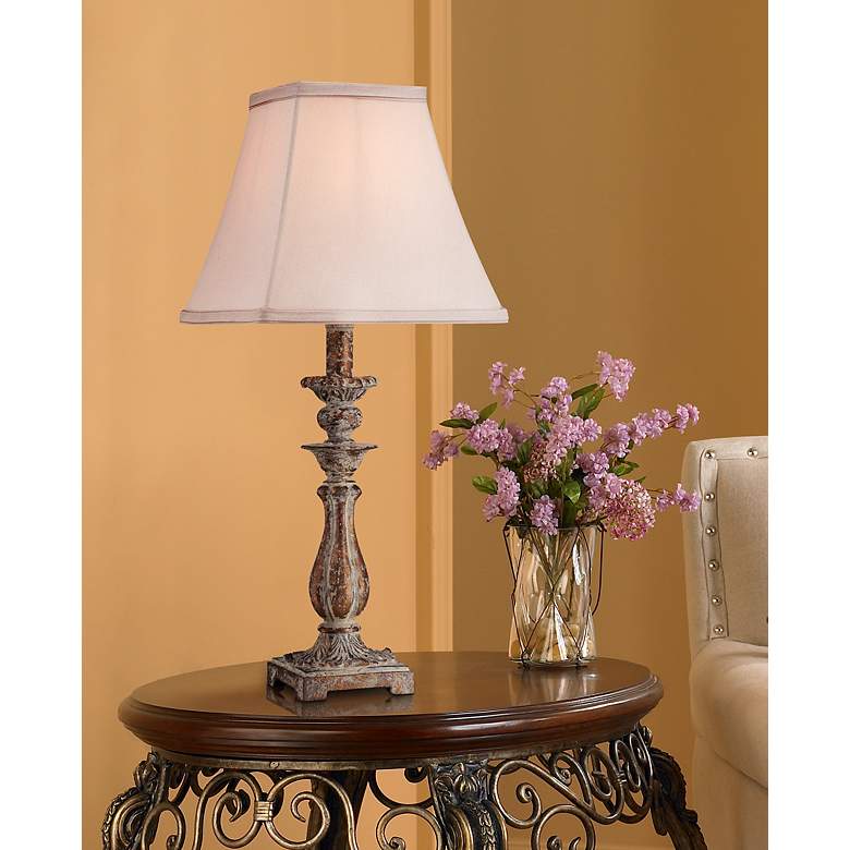 Alicia 18&quot; High Antique Gold Candlestick Table Lamp in scene