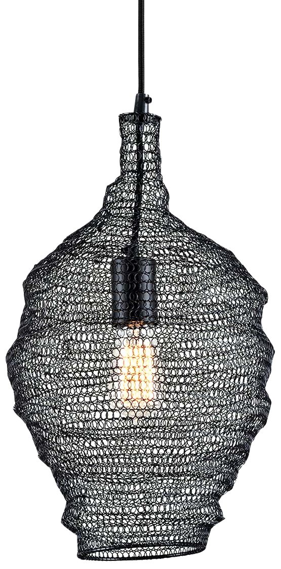 Wabi Sabi 12" Wide Black Mini Pendant w/ Black Iron Mesh Shade