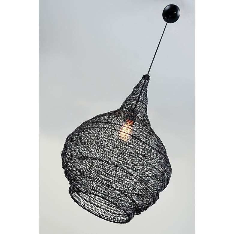 Image 3 Wabi Sabi 16 inchW Black Pendant Light w/ Black Iron Mesh Shade more views