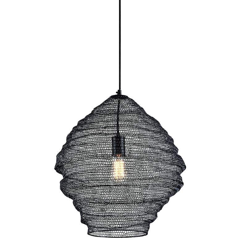 Image 2 Wabi Sabi 18" Wide Black Pendant Light w/ Black Iron Mesh Shade