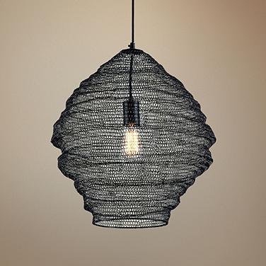 Wabi Sabi 18" Wide Black Pendant Light w/ Black Iron Mesh Shade