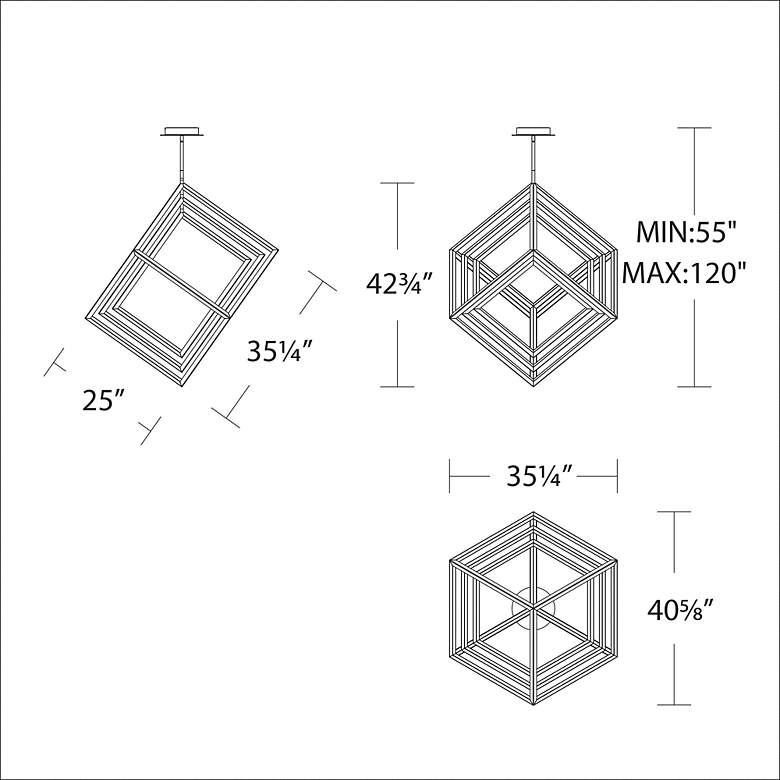 Image 6 WAC Atlas 41 3/4 inchW Black 3-Light LED Geometric Chandelier more views