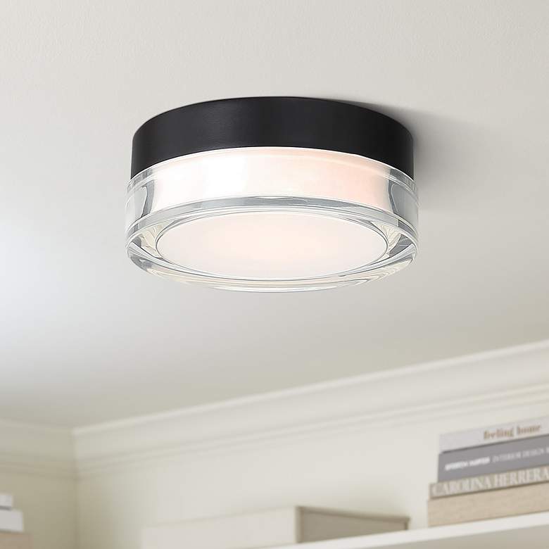 Image 1 WAC Dot 6 1/4" Wide Black LED Outdoor Ceiling Light