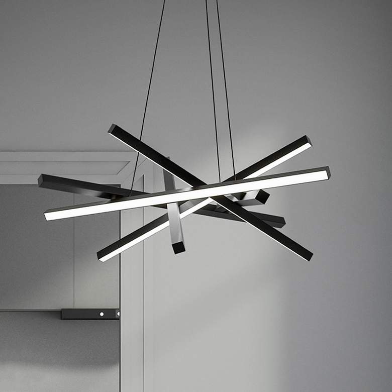 Image 2 WAC Parallax 32" Wide 6-Light Black Modern Geometric LED Pendant