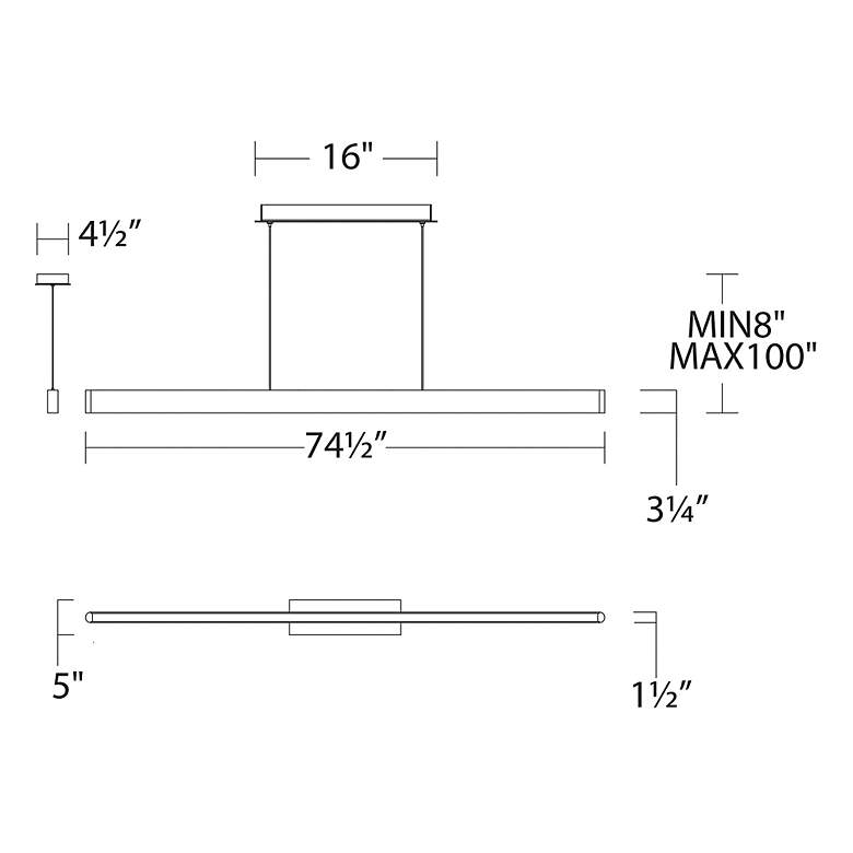 Image 7 WAC Volo 74 1/2" Wide Brushed Black LED Linear Pendant more views
