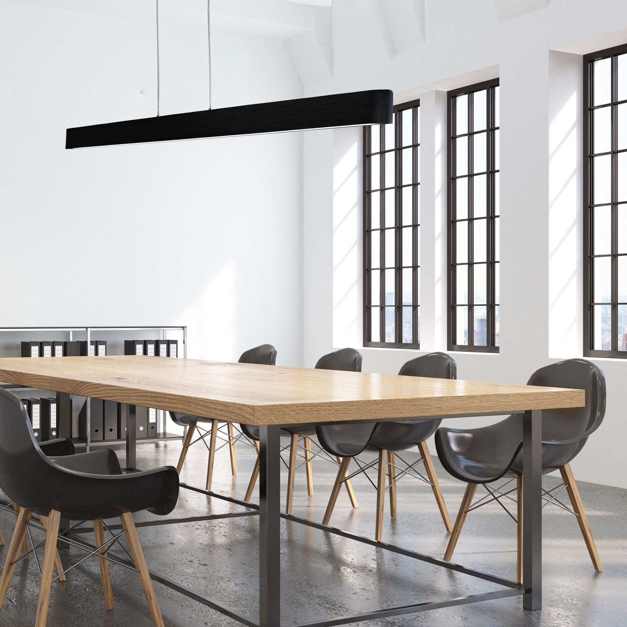 WAC Volo 74 1/2" Wide Brushed Black LED Linear Pendant in scene