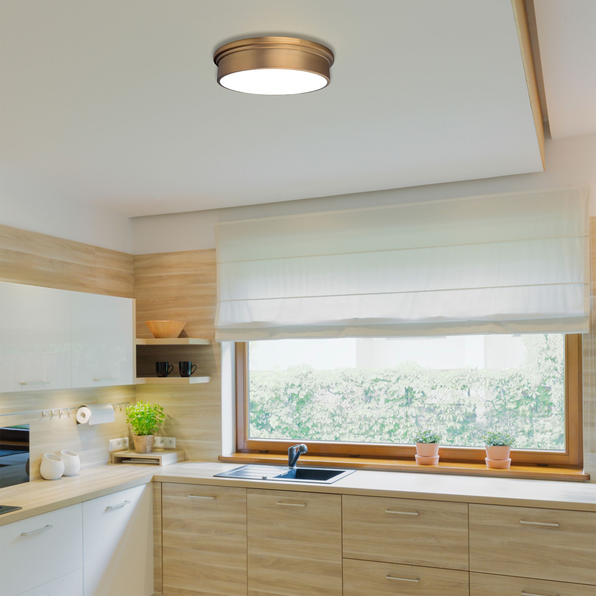 WAC York 12" Wide Aged Brass LED Ceiling Light in scene