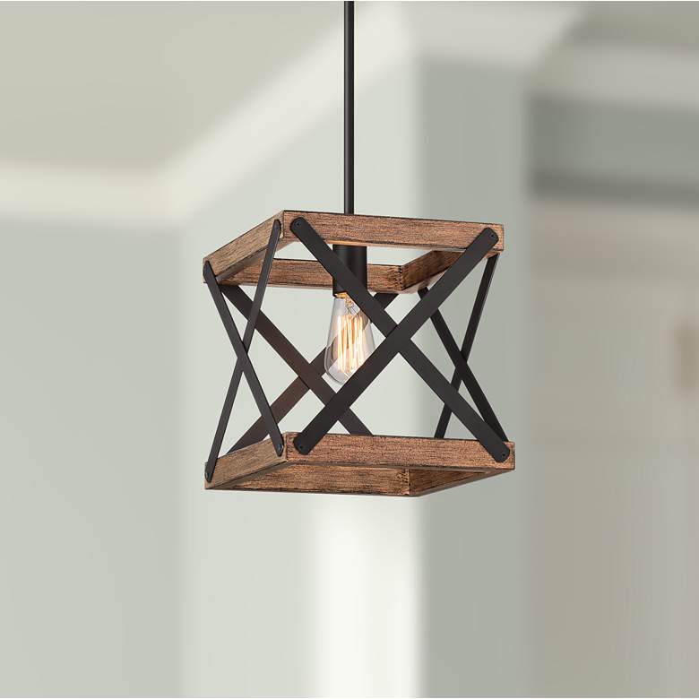Image 1 Wade 10 1/4 inch Wide Bronze and Old Wood Mini Pendant Light