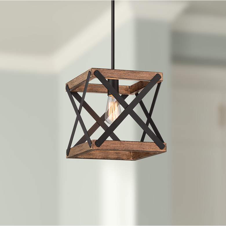 Image 1 Wade 10 1/4" Wide Bronze and Old Wood Mini Pendant Light