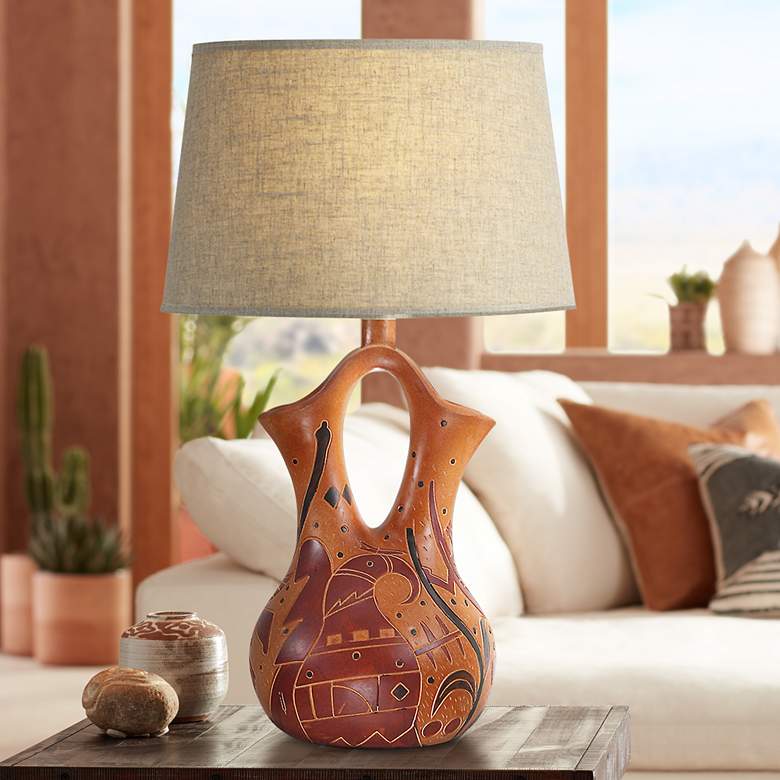 Image 1 Wade Eagle Pattern Brick Finish Handcrafted Vase Table Lamp