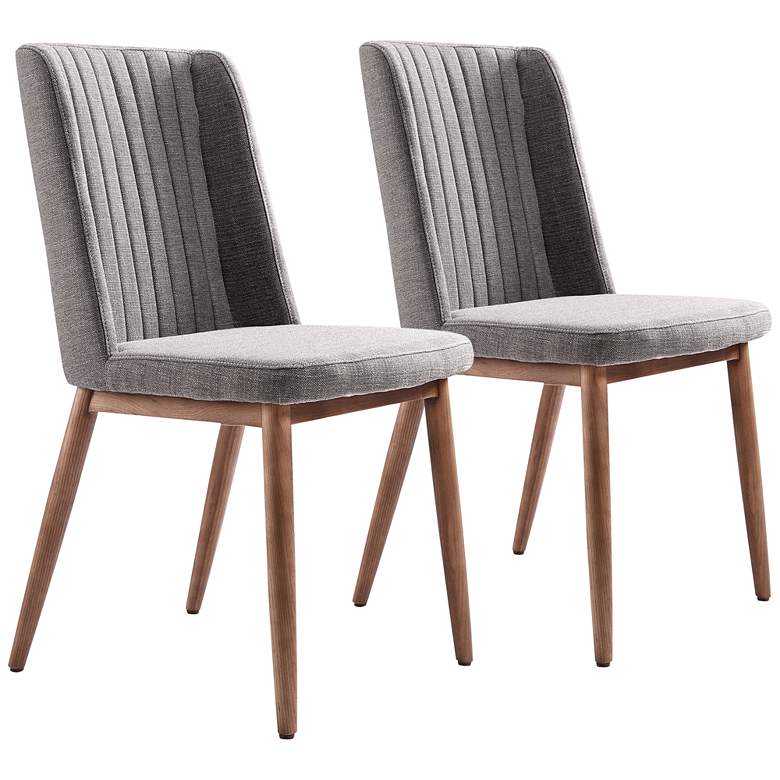 Image 2 Wade Mid-Century Dining Chair in Walnut Finish and Gray Fabric - Set of 2