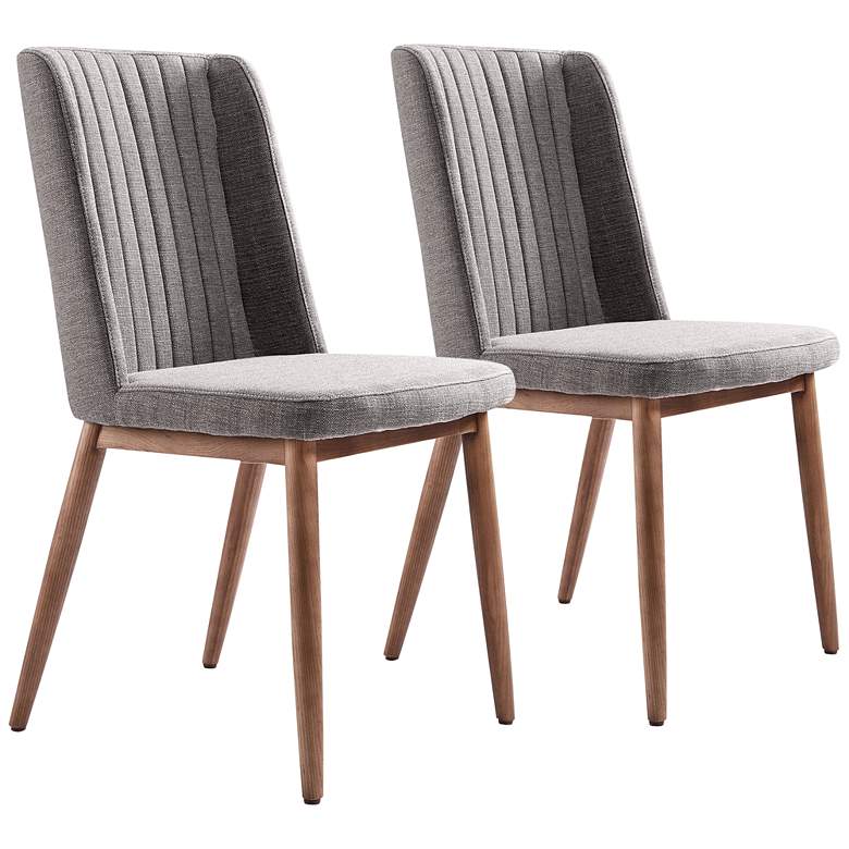 Image 2 Wade Mid-Century Dining Chair in Walnut Finish and Gray Fabric - Set of 2