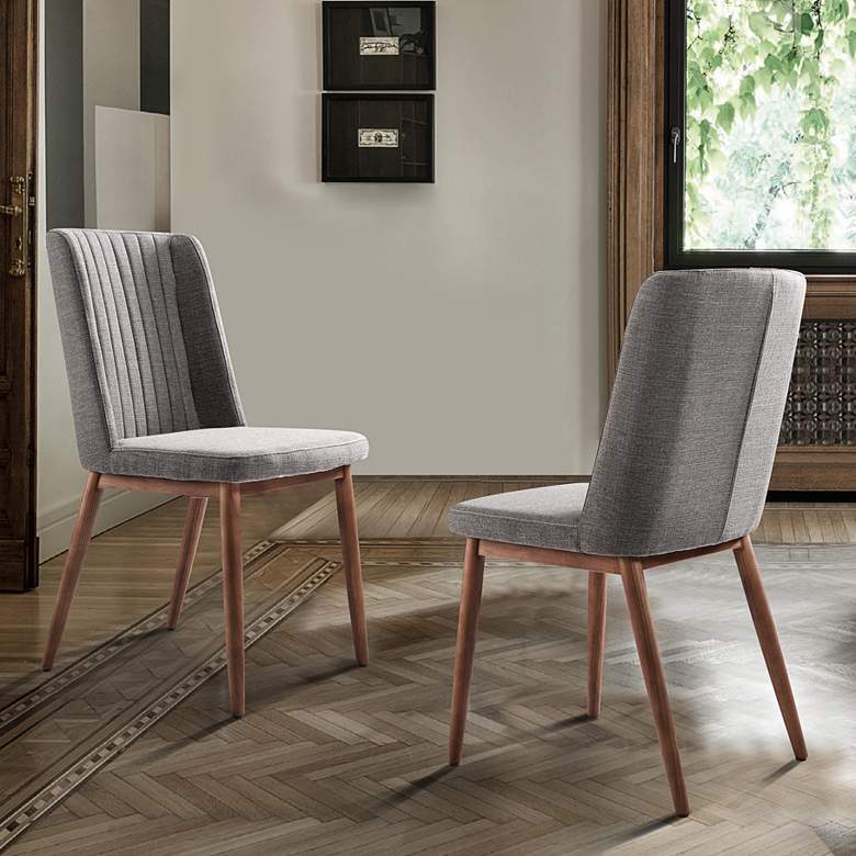 Image 1 Wade Mid-Century Dining Chair in Walnut Finish and Gray Fabric - Set of 2