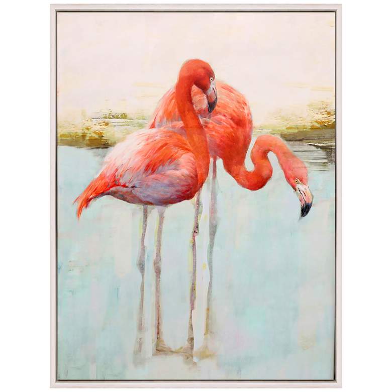 Image 2 Wading Flamingo II 42" High Giclee Framed Canvas Wall Art