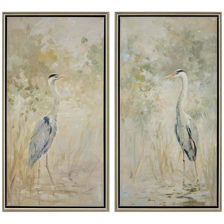 Image 1 Wading Heron 22"W x 42"H Coastal Canvas Set of 2