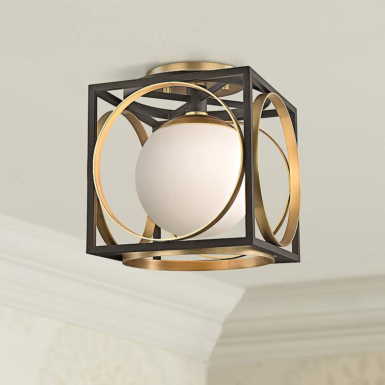 Image 1 Wadsworth 11"H Aged Brass and Black Ceiling Light
