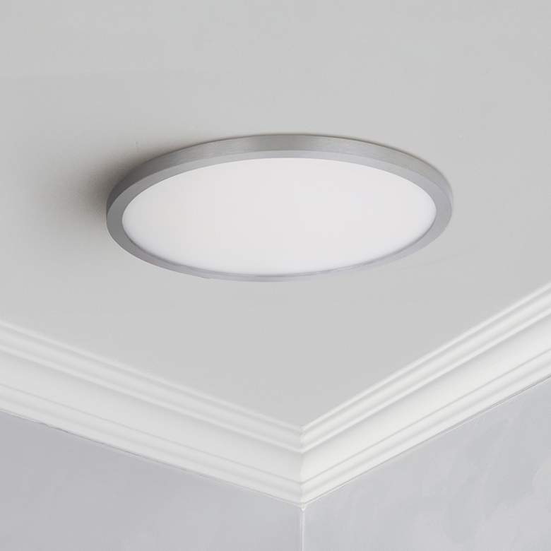 Image 1 Wafer 1-Light 15" Wide Satin Nickel Flush Mount Light