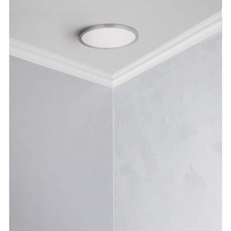 Image 3 Wafer 1-Light 15" Wide Satin Nickel Flush Mount Light more views