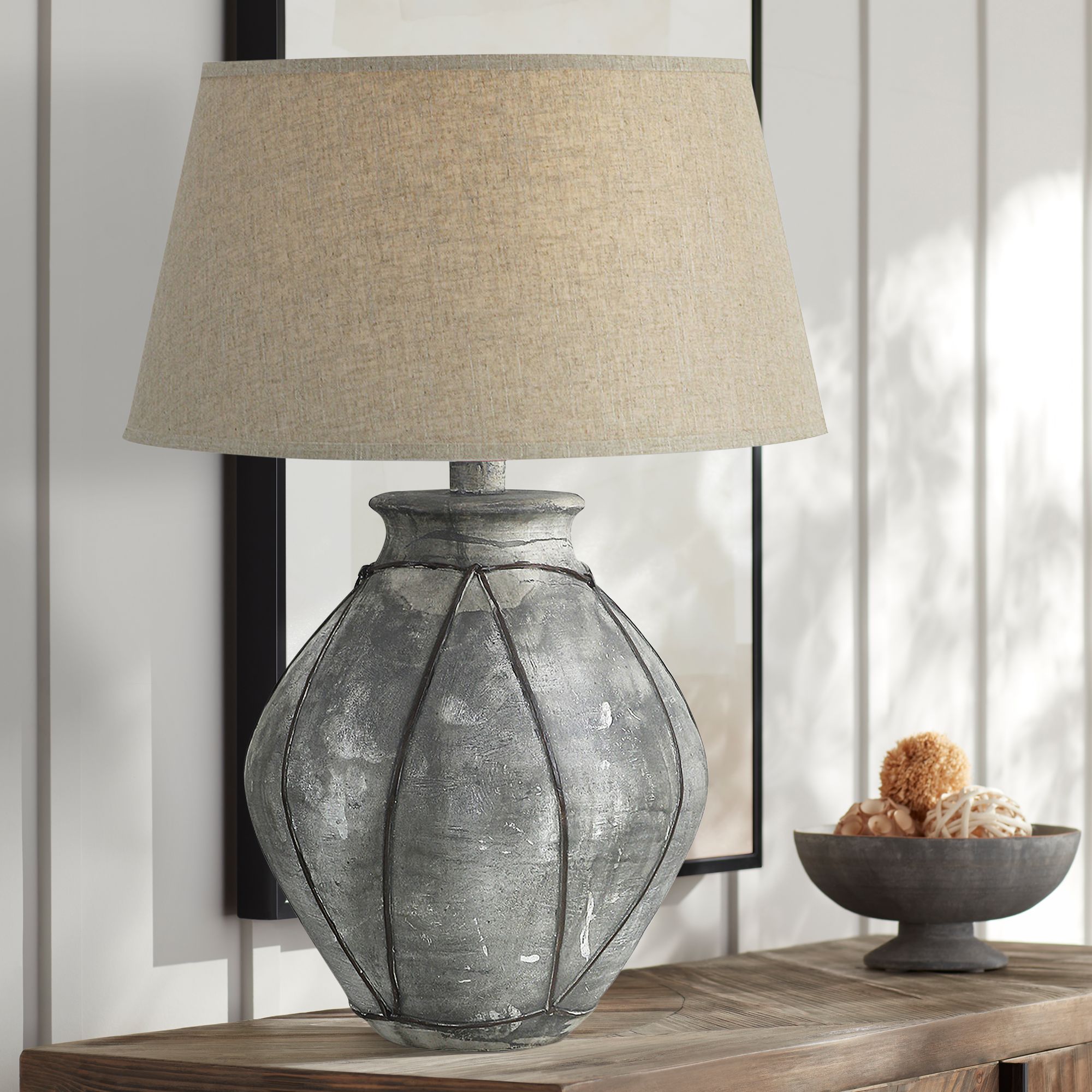 Wagner 29 Gray Wash Hydrocal Rustic Vase Table Lamp