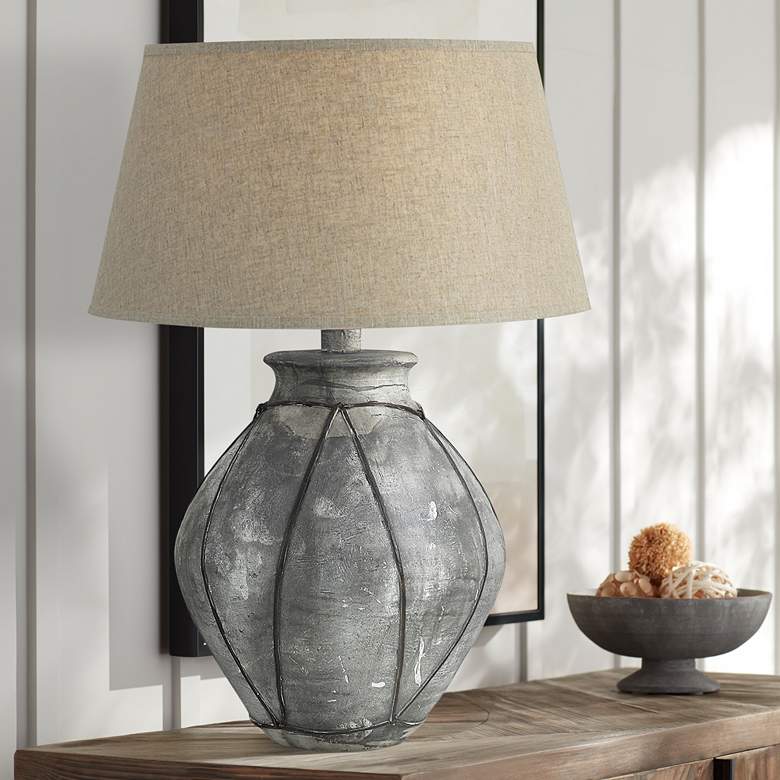 Image 1 Wagner 29 inch Gray Wash Hydrocal Rustic Vase Table Lamp